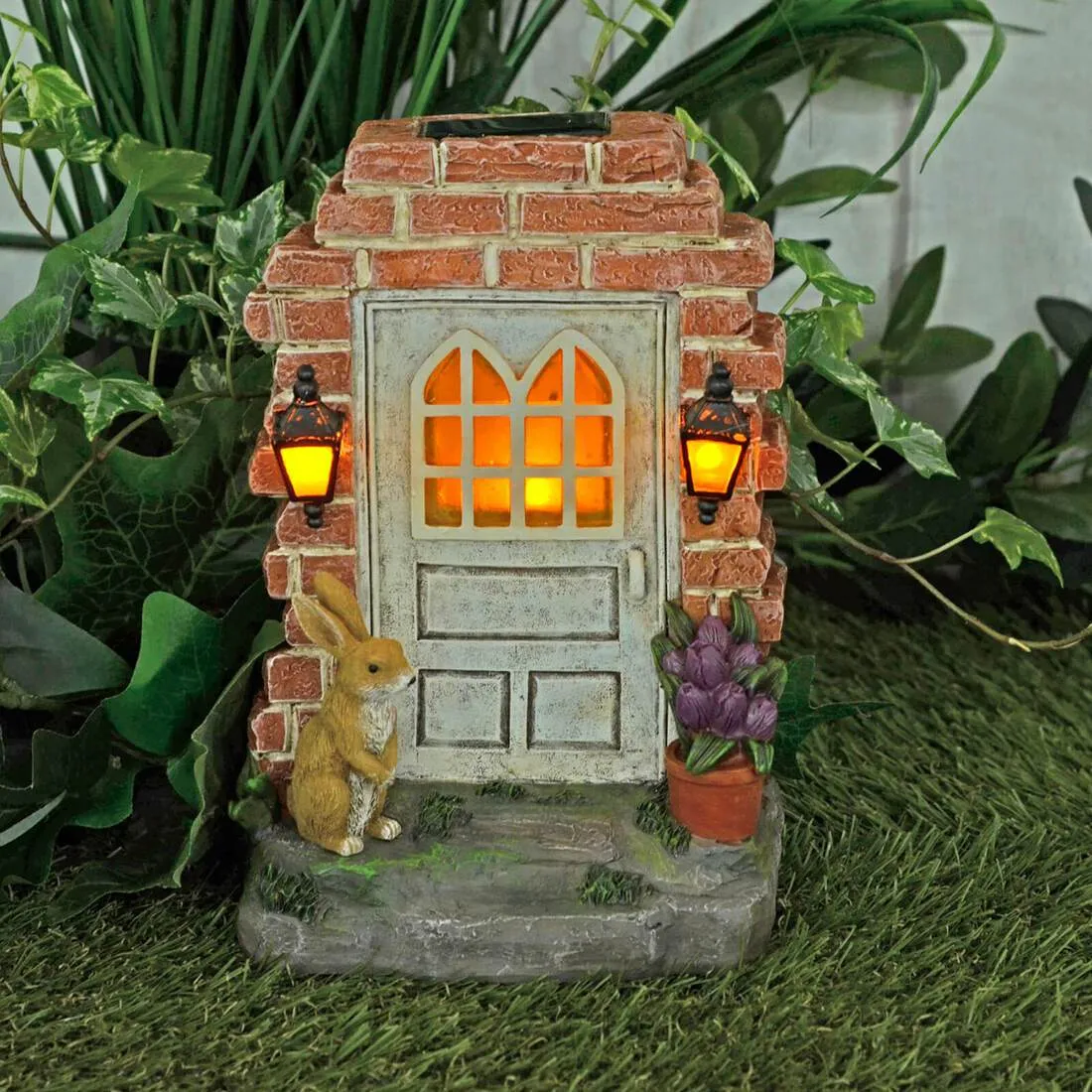 Solar Door Garden Ornament White LED Lights Fairy Rabbit Snail