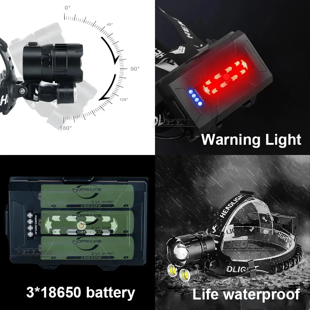 Super High Power XHP360 Headlamps Powerful Fishing COB Head Flashlight Super Bright Zoom LED Headlight USB Rechargeable Lanterns