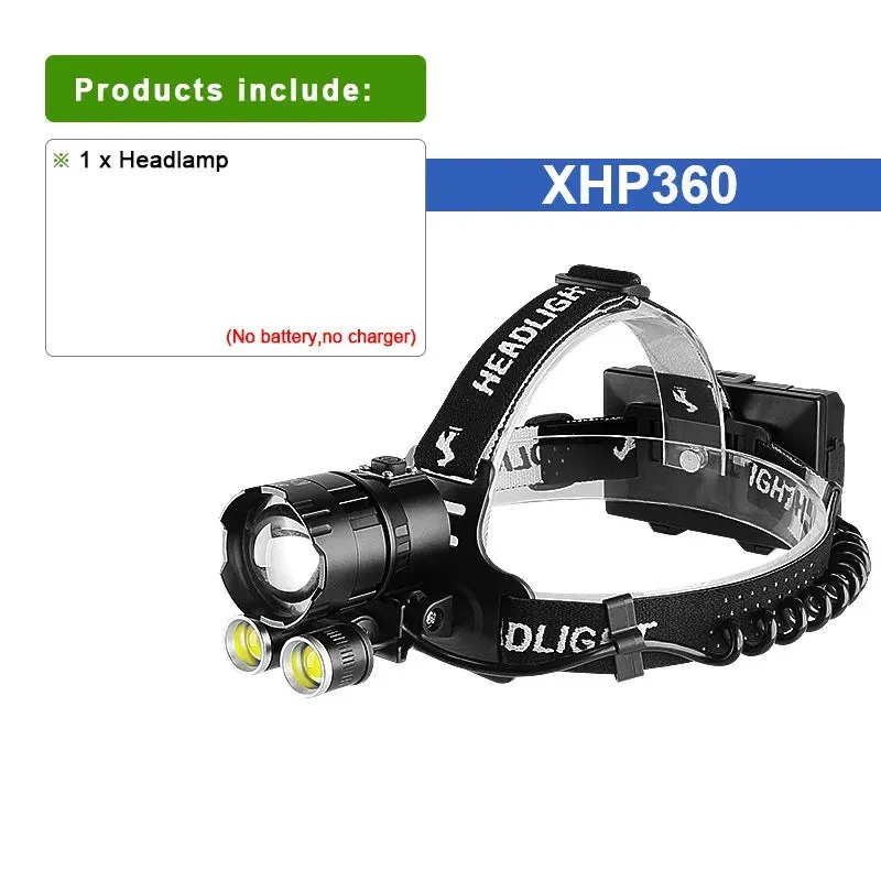 Super High Power XHP360 Headlamps Powerful Fishing COB Head Flashlight Super Bright Zoom LED Headlight USB Rechargeable Lanterns