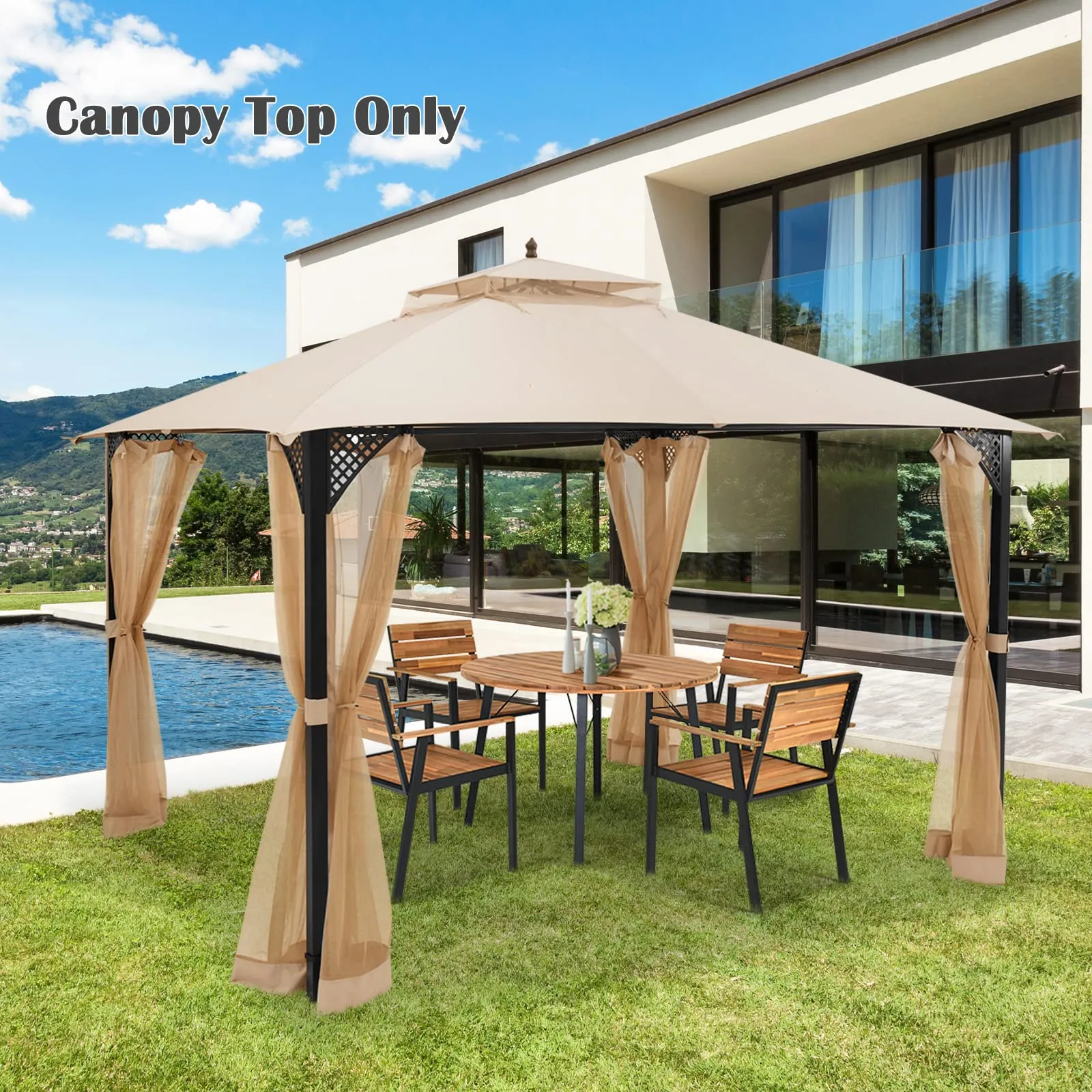 Tangkula 10x12 Ft Gazebo Replacement Canopy Top, Double Tier Canopy Replacement Roof with Air Vent and Drainage Holes