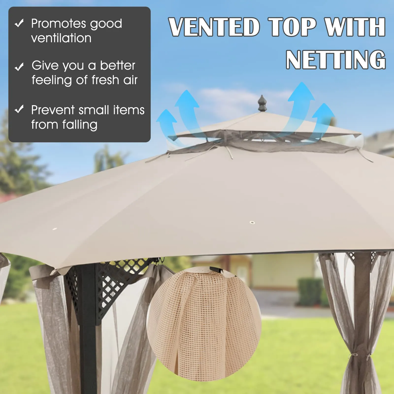 Tangkula 10x12 Ft Gazebo Replacement Canopy Top, Double Tier Canopy Replacement Roof with Air Vent and Drainage Holes