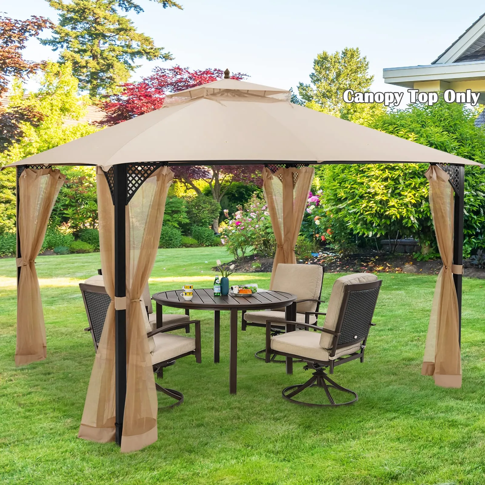 Tangkula 10x12 Ft Gazebo Replacement Canopy Top, Double Tier Canopy Replacement Roof with Air Vent and Drainage Holes