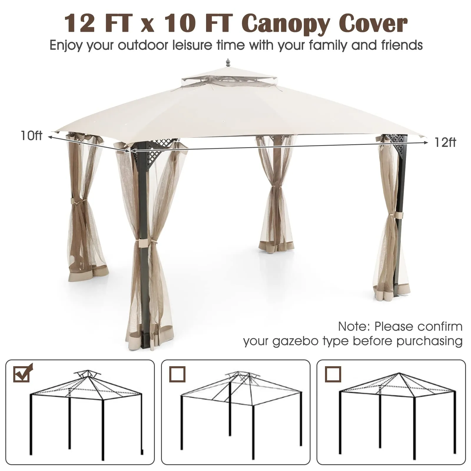 Tangkula 10x12 Ft Gazebo Replacement Canopy Top, Double Tier Canopy Replacement Roof with Air Vent and Drainage Holes