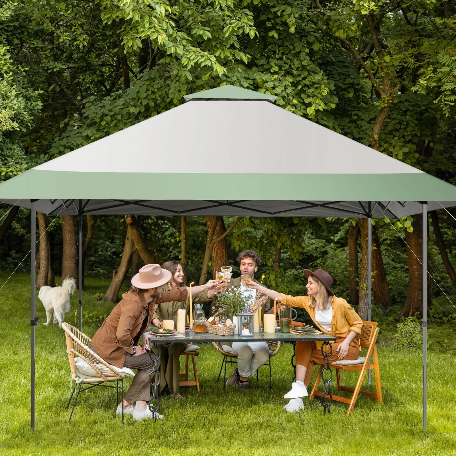 Tangkula 13FT x 13FT Pop-Up Gazebo, UV Canopy Tent with 4 Reinforced Ribs