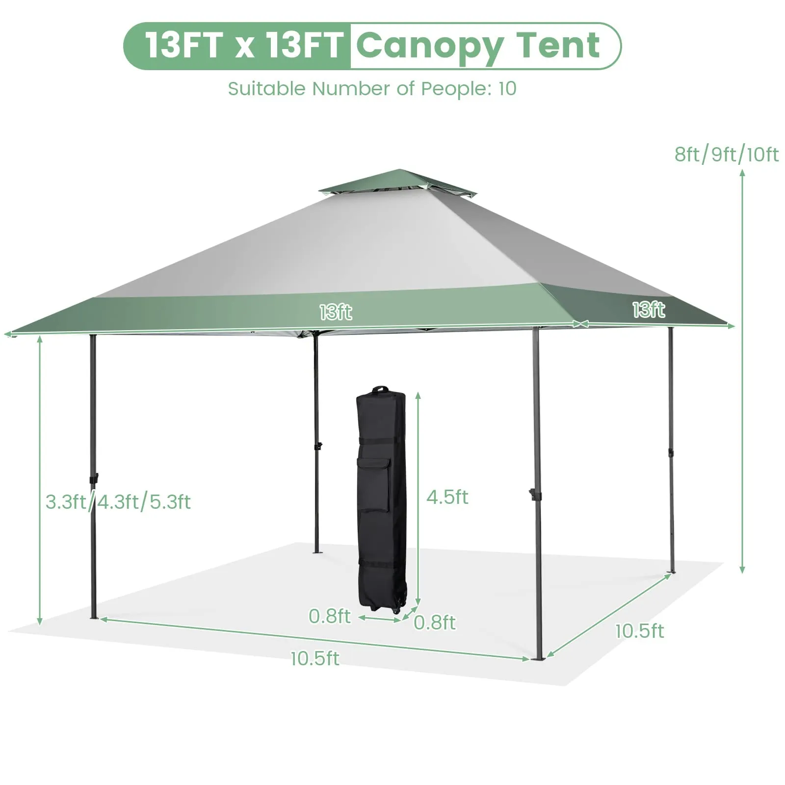 Tangkula 13FT x 13FT Pop-Up Gazebo, UV Canopy Tent with 4 Reinforced Ribs