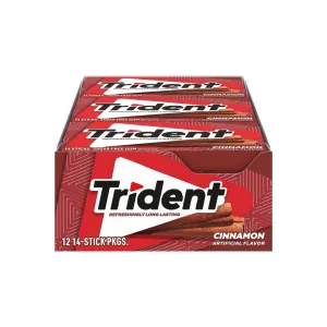 Trident Cinnamon Sugar Free Chewing Gum 14 Sticks, 26g (Pack of 12) - Long-Lasting Cinnamon Flavor