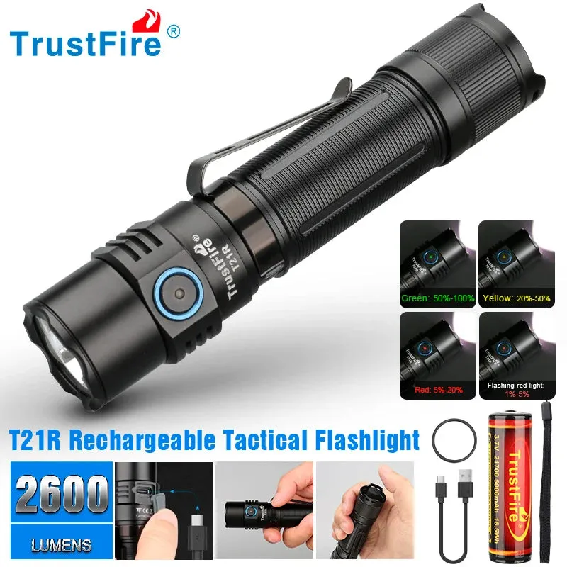 Trustfire T21R Tactical Led Flashlights 2600LM Type C USB Rechargeable 21700 Powerful Outdoor Lighting High Power Lanterns Torch