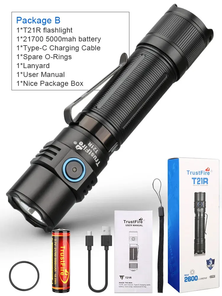 Trustfire T21R Tactical Led Flashlights 2600LM Type C USB Rechargeable 21700 Powerful Outdoor Lighting High Power Lanterns Torch