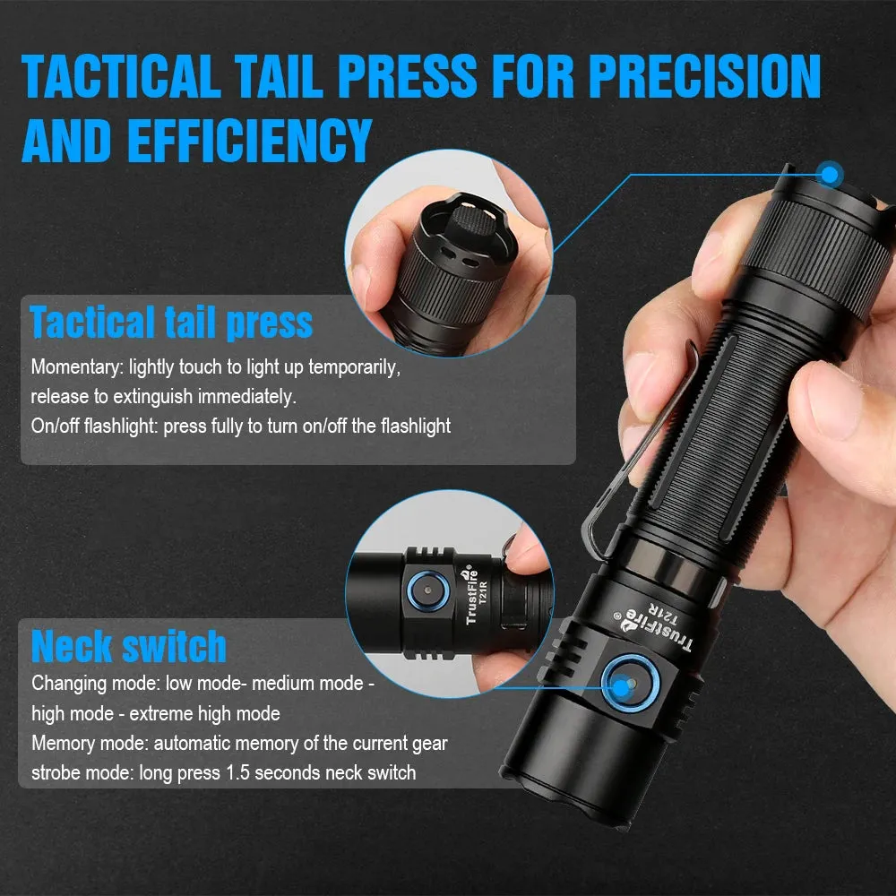 Trustfire T21R Tactical Led Flashlights 2600LM Type C USB Rechargeable 21700 Powerful Outdoor Lighting High Power Lanterns Torch