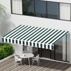 Wall Mounted Folding Arm Window Awning Outdoor Blinds Retractable Canopy Manual Sunshade 3Mx2.5M Green White