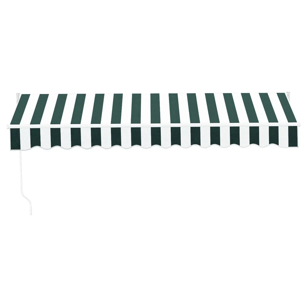 Wall Mounted Folding Arm Window Awning Outdoor Blinds Retractable Canopy Manual Sunshade 3Mx2.5M Green White