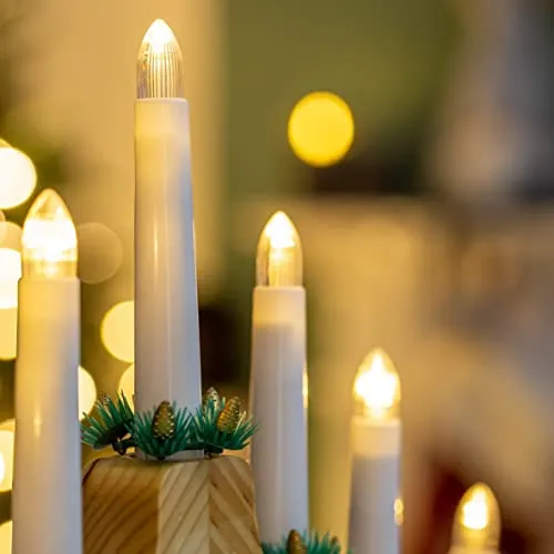 Wooden Christmas Candle Bridge / Pine Wood Finish / 7 Warm White LED Lights / Christmas Lights & Decorations / Battery Powered